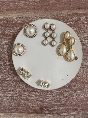“Gold” and “Pearl” Drop Earrings,  large faux diamond studs